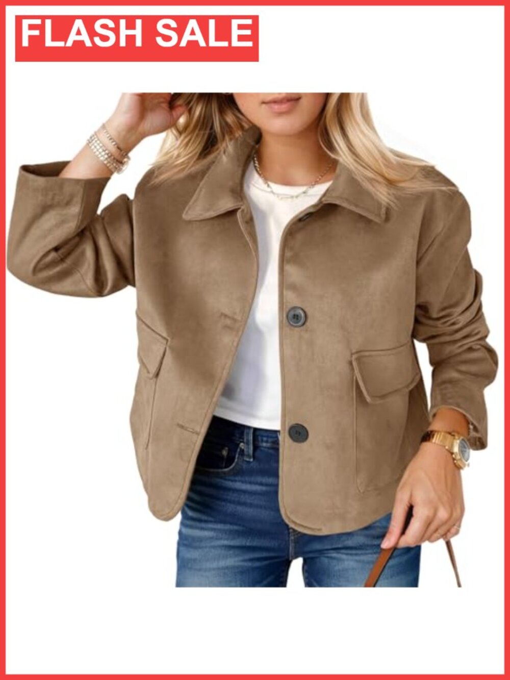 Faux Suede Leather Jacket Cropped Button Down Shacket Casual Fall Coat